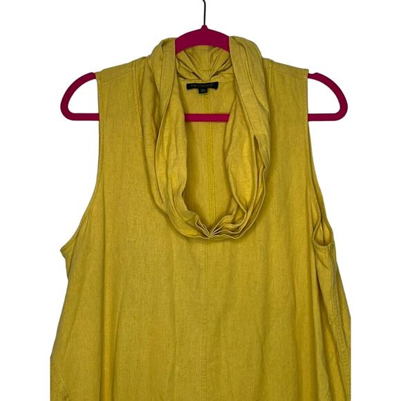 For Cynthia Mustard Yellow Linen HiLo Cowl Neck Lagenlook Sleeveless Dress XL - Picture 2 of 7